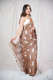 Leaf Whisper - Brown Saree with Embroidery