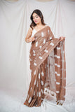 Leaf Whisper - Brown Saree with Embroidery
