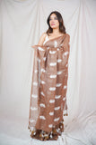 Leaf Whisper - Brown Saree with Embroidery