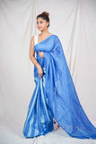 Celestial Silver - Blue Linen Saree