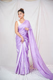 Lavender Gleam - Silver Striped Saree