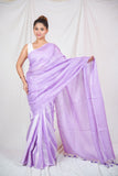 Lavender Gleam - Silver Striped Saree