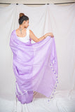 Lavender Gleam - Silver Striped Saree