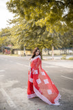 Aadhya - Red Applique Kota Doria Saree