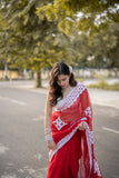 Aadhya - Red Applique Kota Doria Saree
