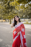 Aadhya - Red Applique Kota Doria Saree