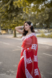Aadhya - Red Applique Kota Doria Saree