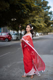 Aadhya - Red Applique Kota Doria Saree