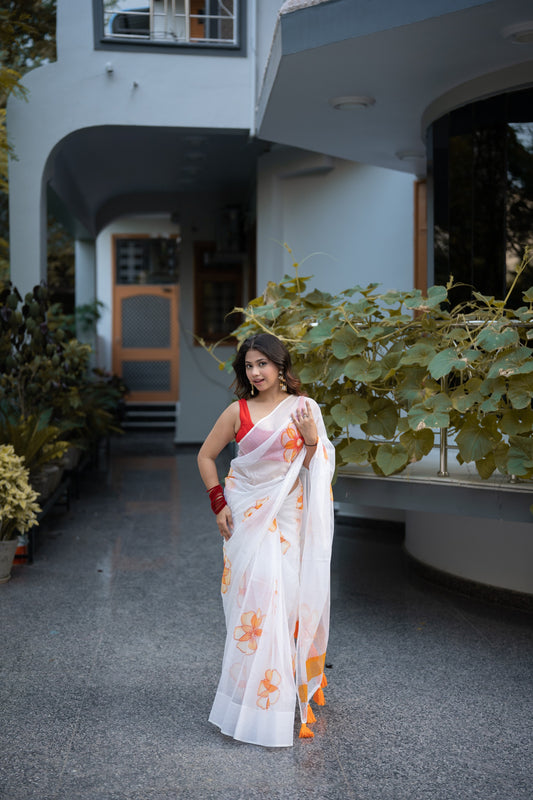 Gazania- Handpainted Kota Doria Saree