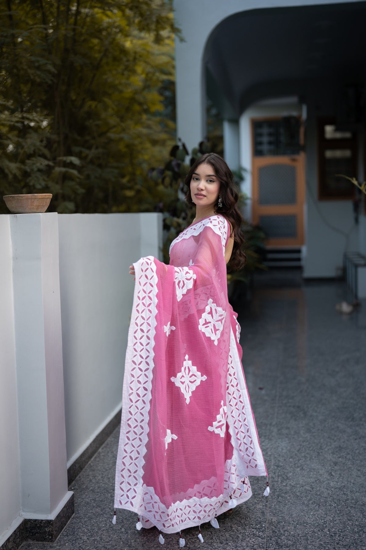 Pakhi - Pink Doria Saree with applique