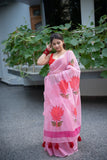 The Lotus Touch- Hand Painted Kota Doria Saree