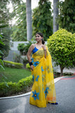 Golden Flora- Handpainted Kota Doria Saree