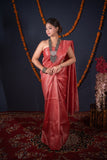 Anandi - Red Striped Zari Linen Saree