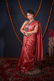 Anandi - Red Striped Zari Linen Saree