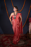 Anandi - Red Striped Zari Linen Saree