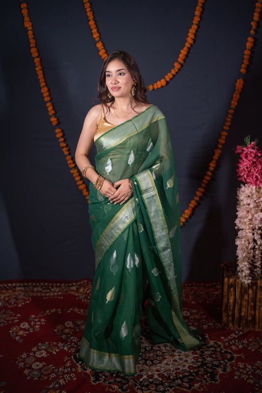 Tulika- Green Kota Doria Saree