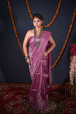Vaanya- Purple Striped Zari Linen Saree