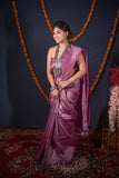 Vaanya- Purple Striped Zari Linen Saree