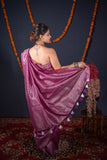 Vaanya- Purple Striped Zari Linen Saree