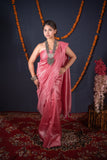 Dhaara - Pink Striped Zari Linen Saree