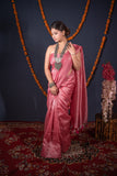 Dhaara - Pink Striped Zari Linen Saree