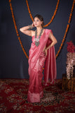 Dhaara - Pink Striped Zari Linen Saree