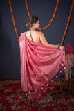 Dhaara - Pink Striped Zari Linen Saree