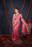 Dhaara - Pink Striped Zari Linen Saree
