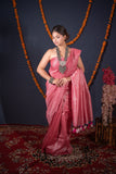 Dhaara - Pink Striped Zari Linen Saree