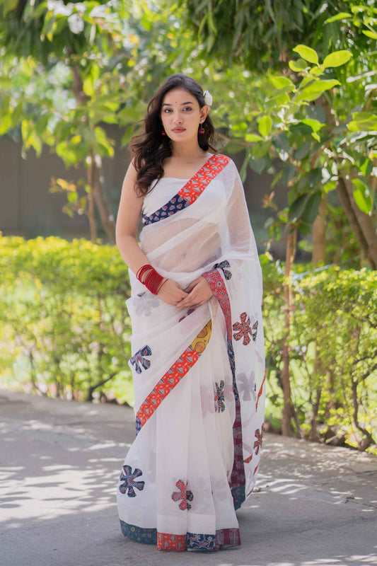Raina- White Kota Doria Saree