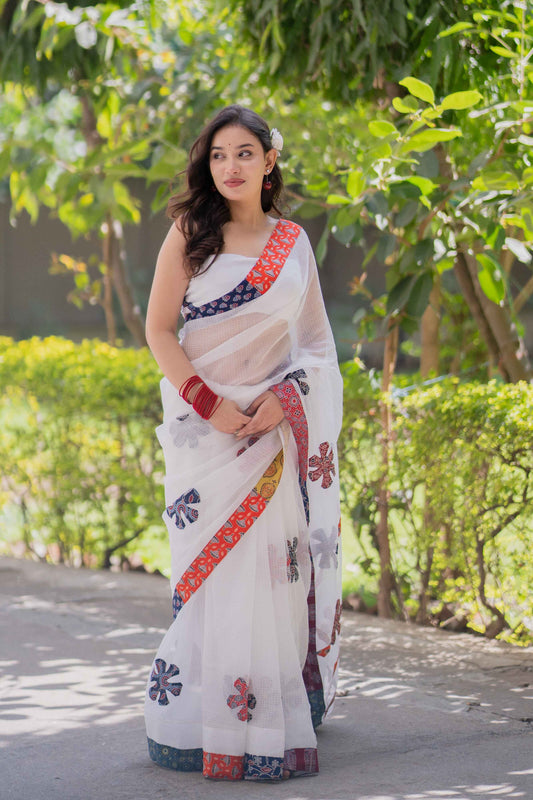 Raina- White Kota Doria Saree