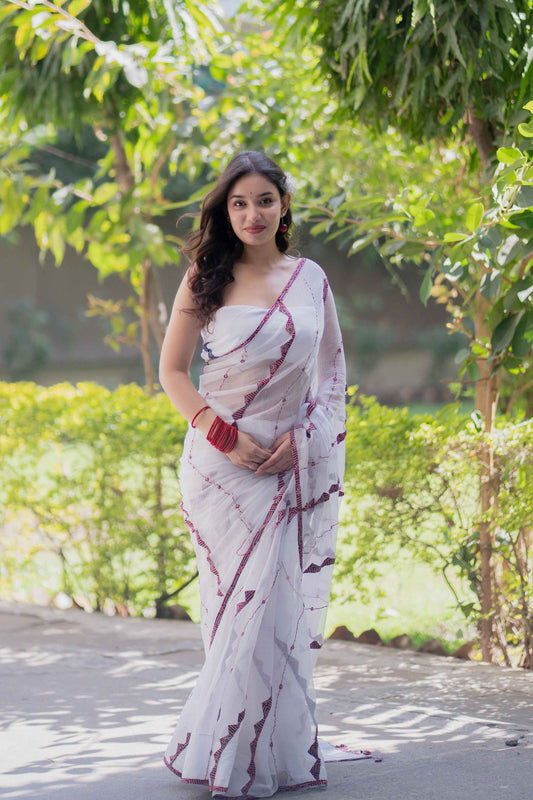 Vidyuta - White Kota Doria Saree