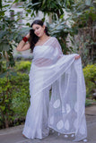 Kritika- White Kota Doria Saree