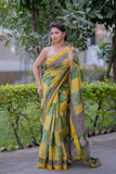 Kanakjaal- Yellow Checks Maheshwari Saree