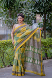 Kanakjaal- Yellow Checks Maheshwari Saree