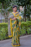 Kanakjaal- Yellow Checks Maheshwari Saree