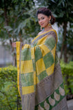 Kanakjaal- Yellow Checks Maheshwari Saree