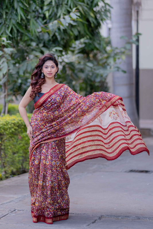 Kusumvati- Floral Maheshwari Silk Saree