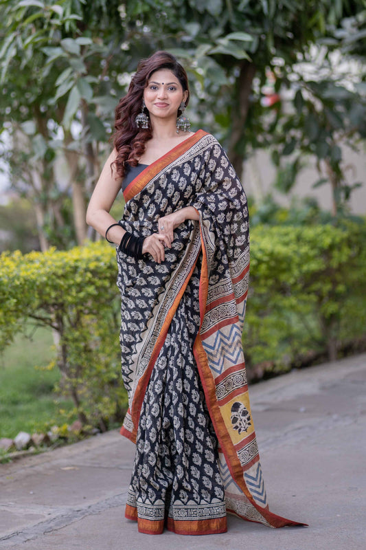 Tamira-Black Maheshwari Silk Saree