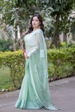 Anshika- Light Green Applique Kota Saree
