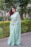 Anshika- Light Green Applique Kota Saree