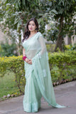 Anshika- Light Green Applique Kota Saree