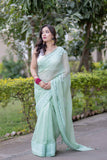 Anshika- Light Green Applique Kota Saree