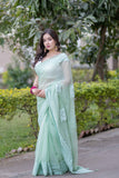 Anshika- Light Green Applique Kota Saree