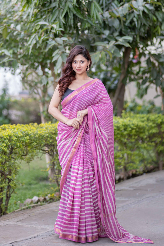 Pushpika - Striped Maheshwari Silk Saree