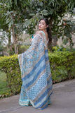 Pushpanjali - Blue Floral Kota Doria Saree