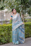 Pushpanjali - Blue Floral Kota Doria Saree