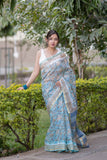Pushpanjali - Blue Floral Kota Doria Saree