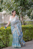 Pushpanjali - Blue Floral Kota Doria Saree