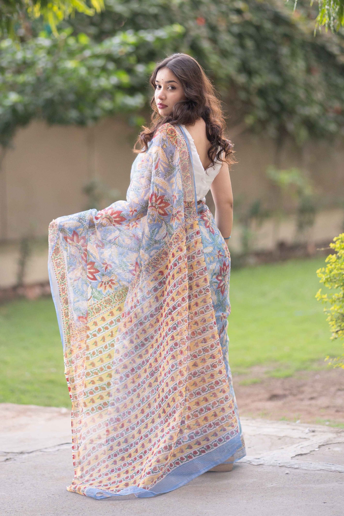 Varanika - Blue Kota Doria Saree